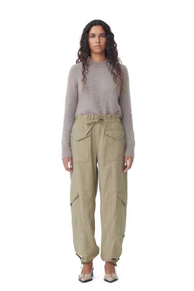 Ganni Light Slub High Waist Pocket Pants In Green