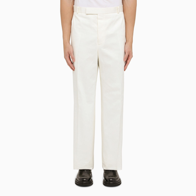 THOM BROWNE THOM BROWNE WHITE STRAIGHT COTTON TROUSERS