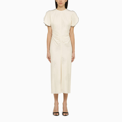 Victoria Beckham Gathered Lace Cotton Midi Dress In White