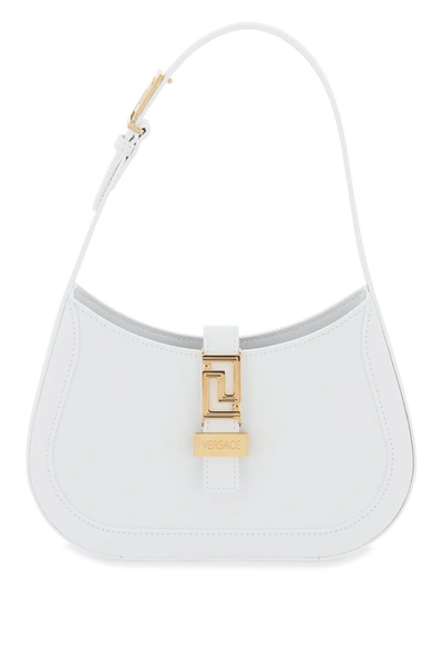 Versace Greca Small Leather Hobo Bag In Optical White  Gol (white)