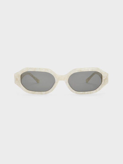 Charles & Keith Gabine Recycled Acetate Oval Sunglasses In Pearl