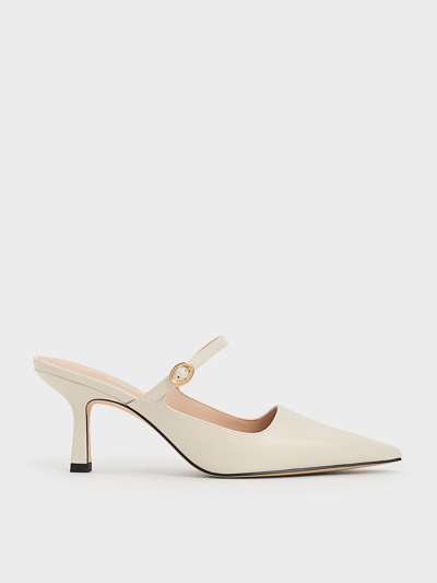Charles & Keith Buckle-strap Heeled Mules In Chalk