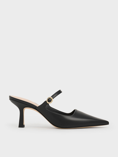 Charles & Keith Buckle-strap Heeled Mules In Black