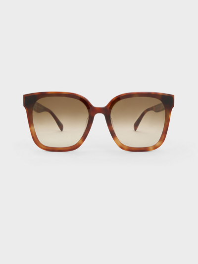 Charles & Keith Gabine Tortoiseshell Oversized Butterfly Sunglasses In T. Shell