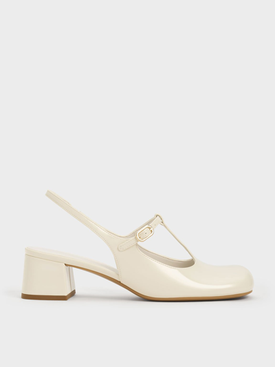 Charles & Keith T-bar Slingback Mary Jane Pumps In Chalk
