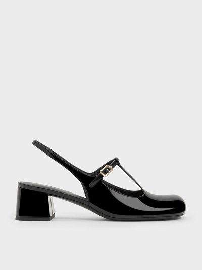 Charles & Keith T-bar Slingback Mary Jane Pumps In Black Box