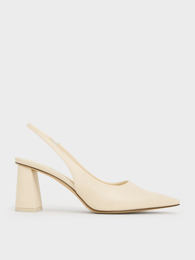 Charles & Keith Trapeze Heel Slingback Pumps In Chalk