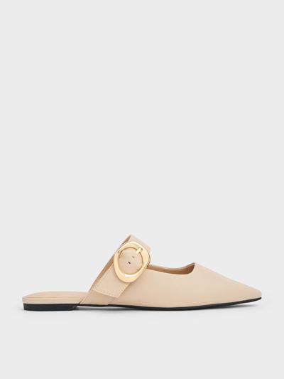 Charles & Keith Buckle-strap Flat Mules In Nude