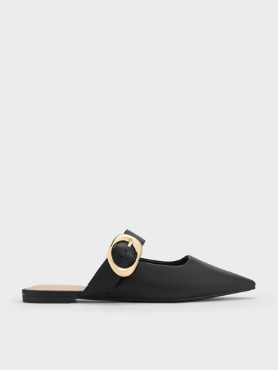 Charles & Keith Buckle-strap Flat Mules In Black
