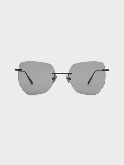 Charles & Keith Rimless Geometric Sunglasses In Black