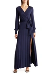 Go Couture Surplice Neck Long Sleeve Knit Maxi Dress In Navy