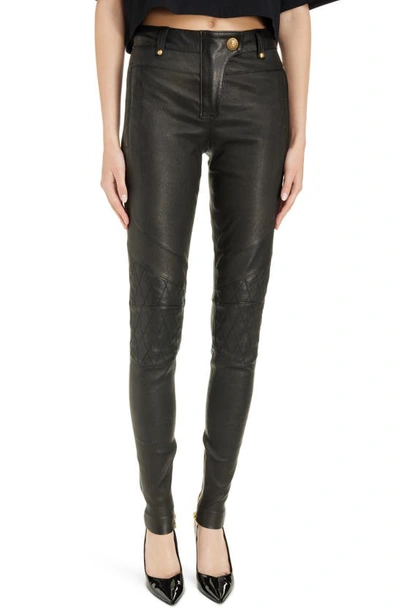 Balmain Quilted Lambskin Leather Trousers In 0pa Black