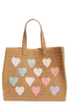 Btb Los Angeles Be Mine Straw Tote In Sand Mint Rainbow
