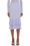 Bottega Veneta Ruffled-hem High-rise Cotton-blend Midi Skirt In Amethyst