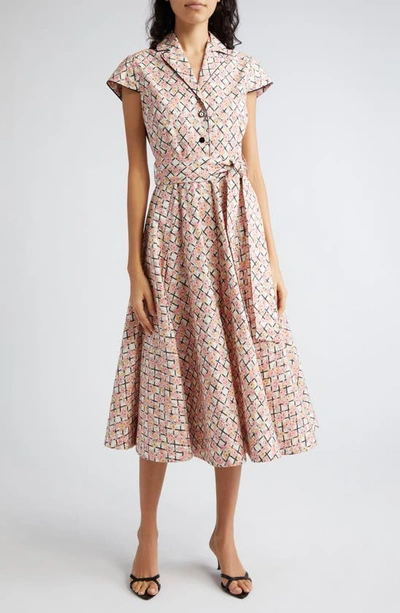 Loretta Caponi + Net Sustain Zoe Belted Piped Floral-print Cotton-poplin Midi Dress In Pink