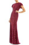 Mac Duggal Women's Novelty Floral Embroidery Sequin Column Gown In Raspberry