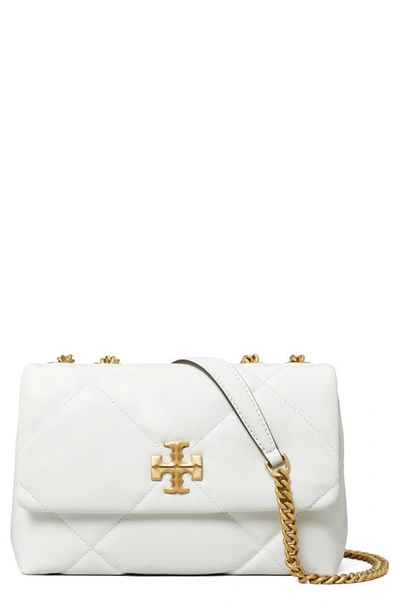 Tory Burch Small Kira Diamond Quilted Convertible Leather Shoulder Bag In Blanc