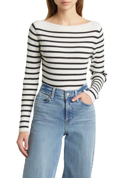 Frame Ribbed Breton Stripe Sweater In Black/white Multi