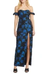 LULUS EXCEPTIONAL OCCASION FLORAL JACQUARD OFF THE SHOULDER GOWN