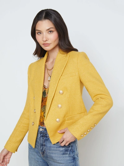 L Agence Brooke Double-breasted Cropped Blazer In Citrine/gold