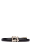 Roger Vivier Flower Strass Buckle Leather Belt In Black