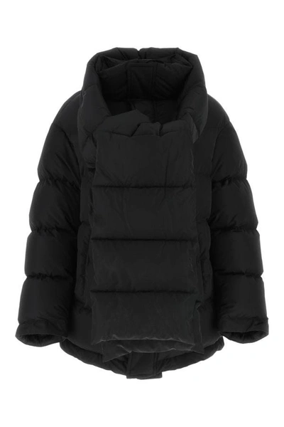 Balenciaga Detachable Scarf Padded Jacket In Black