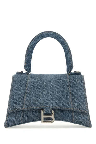 Balenciaga Hourglass Small Denim Handbag In Blue