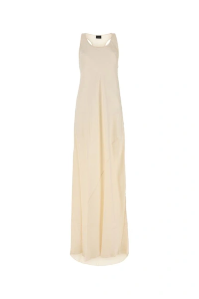 Balenciaga Woman Ivory Satin Long Dress In White