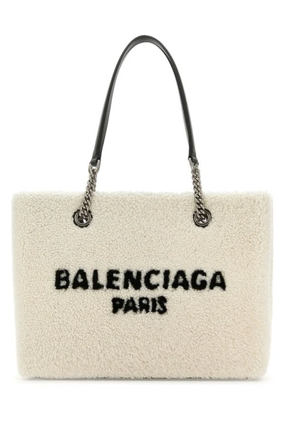 Balenciaga Woman White Shearling Duty Free M Handbag