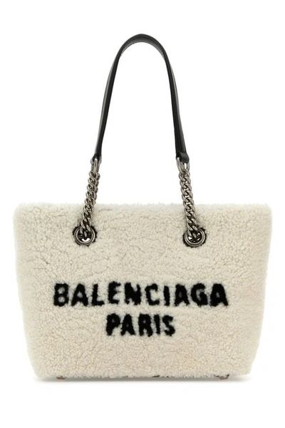 Balenciaga Woman White Shearling Duty Free S Handbag In Beige