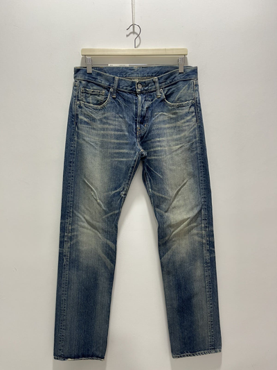 Pre-owned Distressed Denim X Vintage Denim Japanese Design Non Selvedge Washed Blue Jeans In Blue Wash