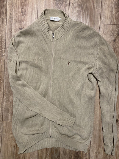 Pre-owned Ysl Pour Homme Luxury Zip Sweater Yves Saint Laurent Vintage Ysl In Beige