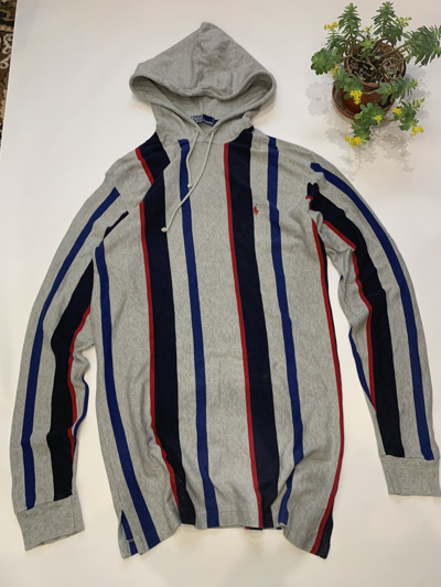 Pre-owned Polo Ralph Lauren X Vintage Polo Ralph Laurent Striped Hoodie Grey