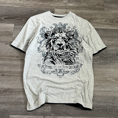 Pre-owned Affliction X Ed Hardy Crazy Vintage Y2k Ed Hardy Style Tribal Lion T Shirt In Grey