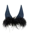 Miu Miu Denim Feathers Embellishment Top In Blue