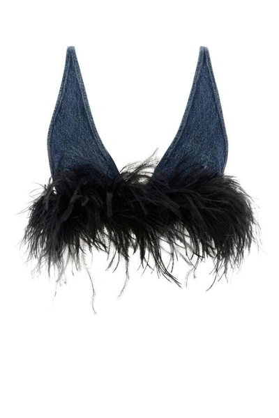 Givenchy Miu Miu  Cotton Top With Feathers In Blue