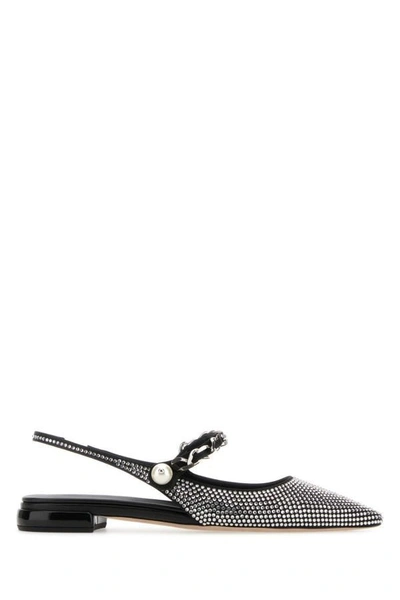 Miu Miu Embellished Slingback Ballerinas In Black