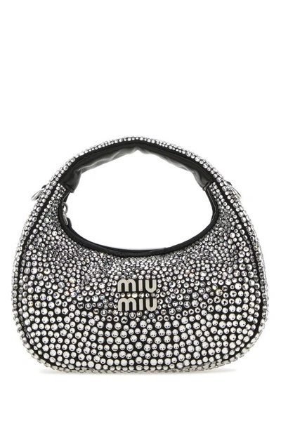 Miu Miu Woman Embellished Satin Hobo Wander Handbag In Silver