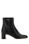 PRADA PRADA WOMAN BLACK LEATHER ANKLE BOOTS