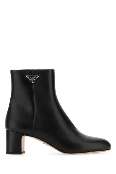 Prada Triangle Logo-plaque Ankle Boots In Black