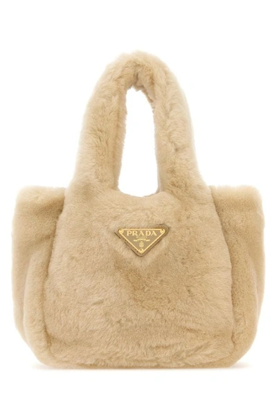 Prada Shearling Mini Handbag In Brown