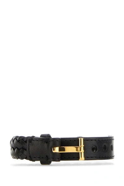 Tom Ford Adjustable Length Leather Bracelet In Black