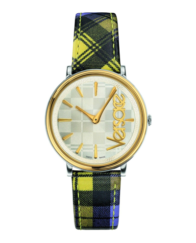 Pre-owned Versace $695  Women's V-circle Clans Edition Yellow Plaid Swiss Watch Ve8100118