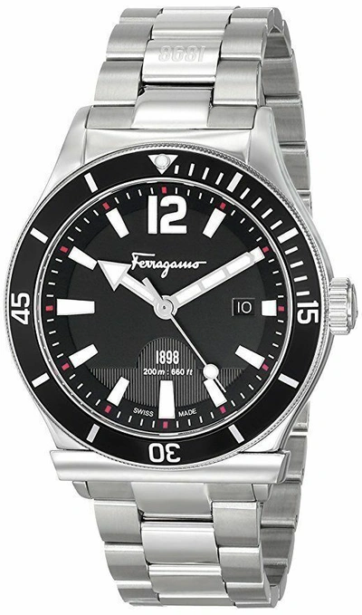 Pre-owned Ferragamo $1495 Salvatore  Men's Black 43mm Dial 200m Swiss Made Watch Ff3130014