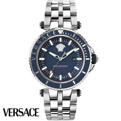 Pre-owned Versace $2095  Men's V-race Diver Blue 46mm Dial 200 Meter Swiss Watch Veak00418
