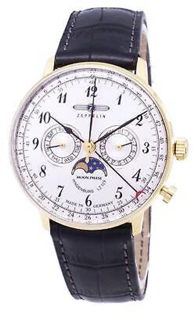 Pre-owned Zeppelin Series Lz 129 Hindenburg Moon Phase Silver Dial 7038-1 Men's Watch 30m