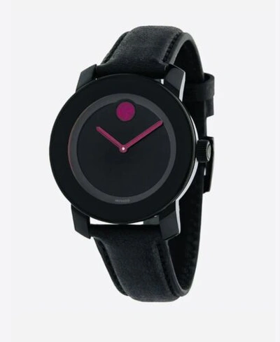 Pre-owned Movado Brand  Bold Women's Pink Accent Black Dial Leather Strap Watch 3600482
