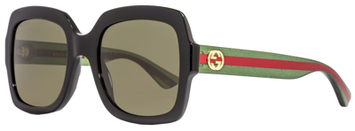 Pre-owned Gucci Square Sunglasses Gg0036sn 002 Black/green Red 54mm In Brown
