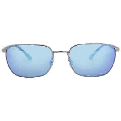 Pre-owned Ray Ban Polarized Gray Mirrored Blue Rectangular Unisex Sunglasses Rb3684ch