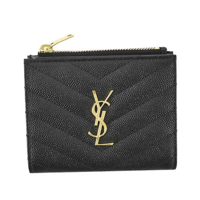 Pre-owned Saint Laurent Bifold Wallet With Coin Purse Ysl Credit Card Hold 575879 Nero In Bk/nero/1000